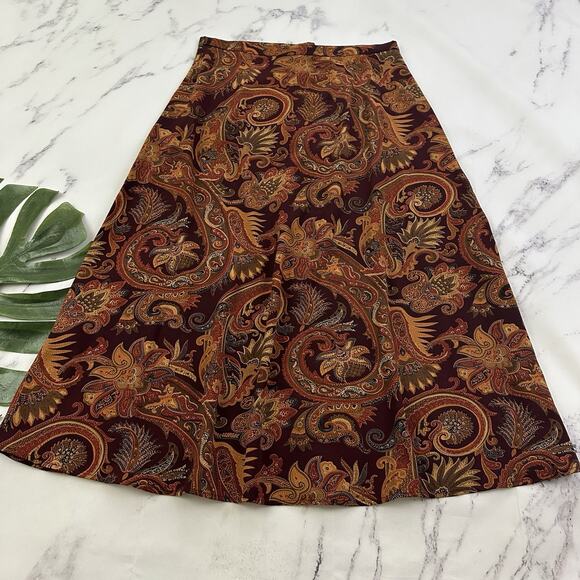 Chadwicks Womens Vintage y2k Maxi Skirt Size 10 Brown Orange Paisley Floral - Picture 1 of 10